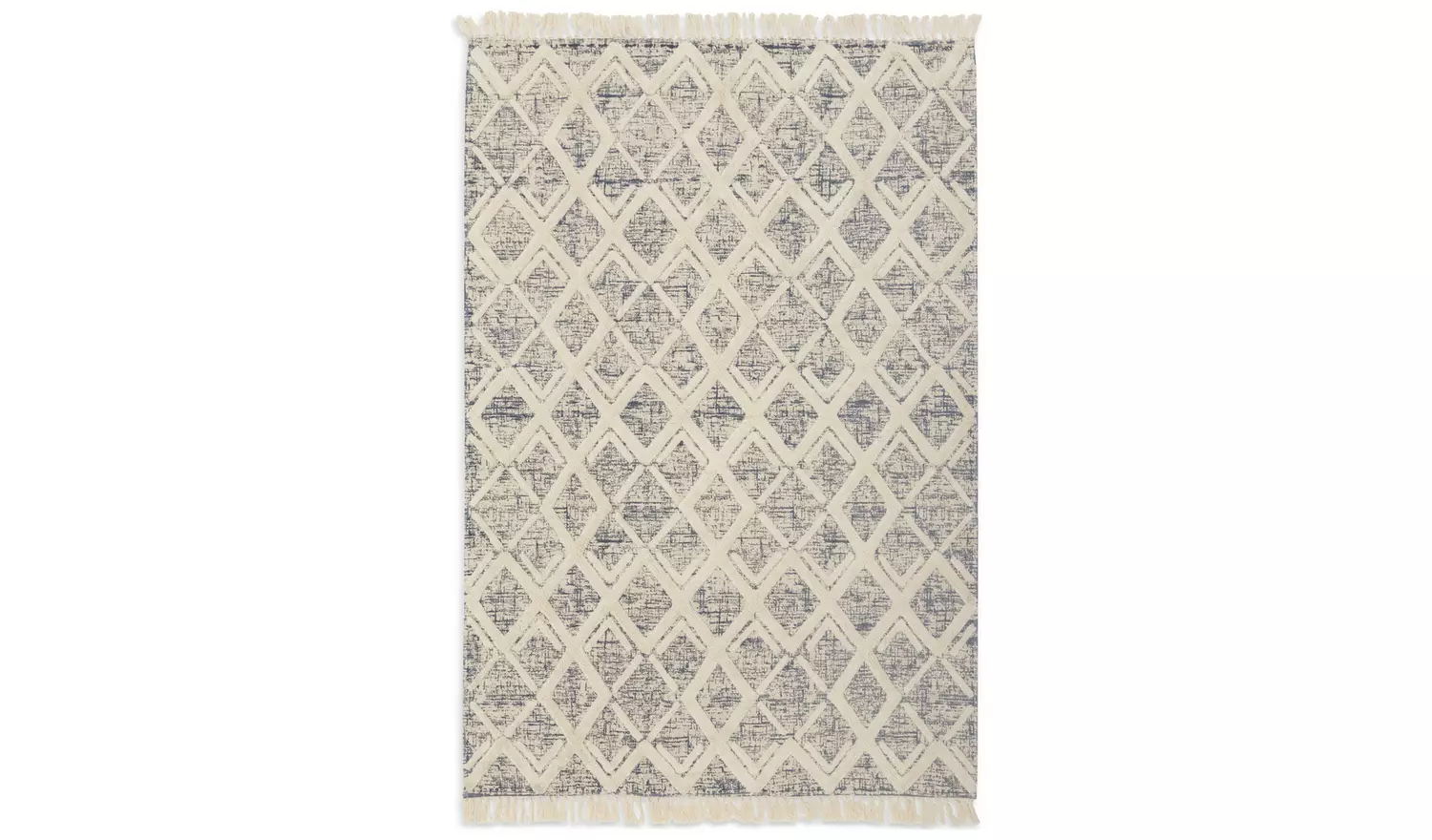 Habitat Printed Cream & Blue Cotton Flatweave Rug - 150x80cm