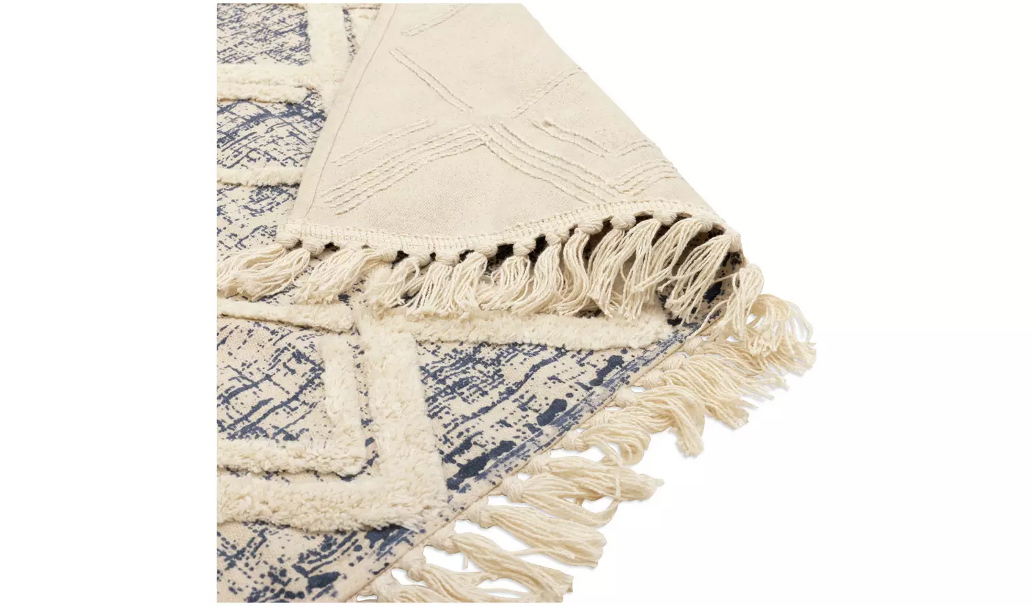 Habitat Printed Cream & Blue Cotton Flatweave Rug - 150x80cm