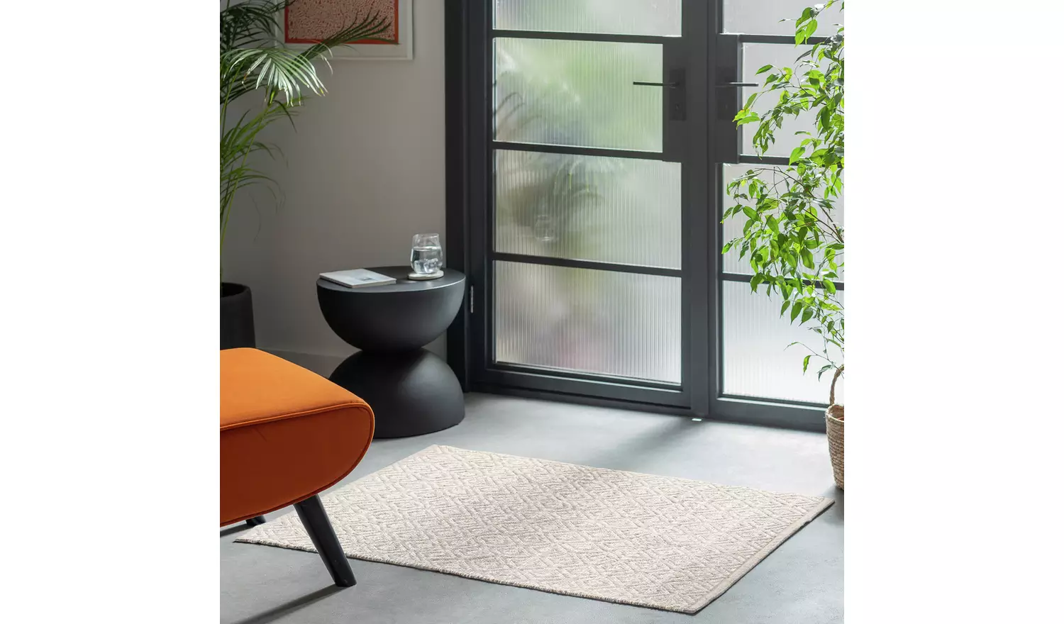 Argos Home Geometric Ivory Cotton Flatweave Rug - 110x80cm