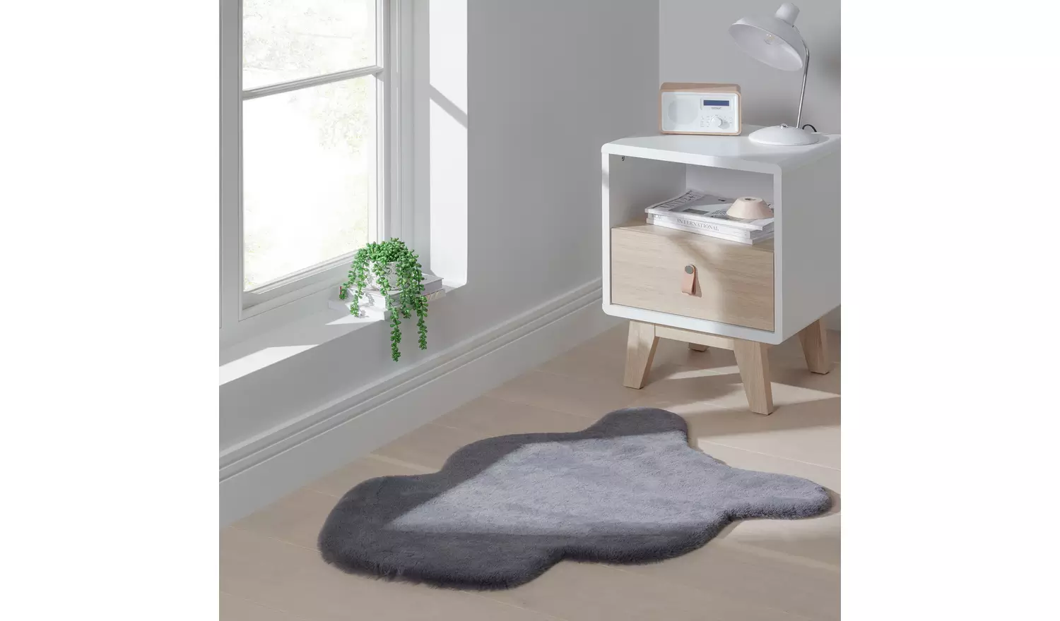 Habitat Supersoft Faux Fur Grey Shaggy Rug - 90x60cm