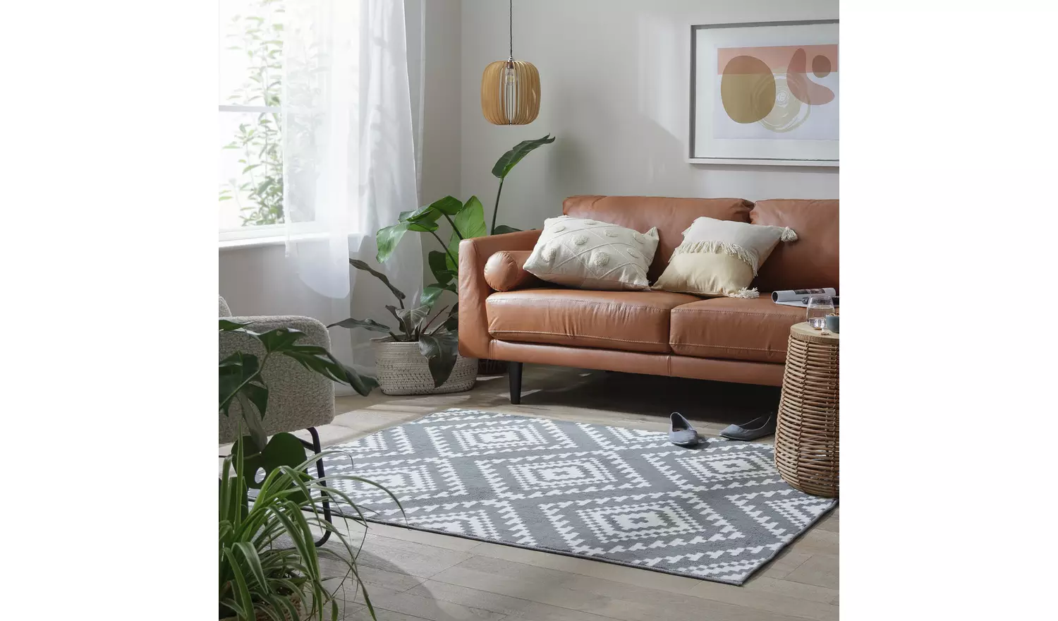 Habitat Global Geometric Grey Cut Pile Rug - 170x120cm