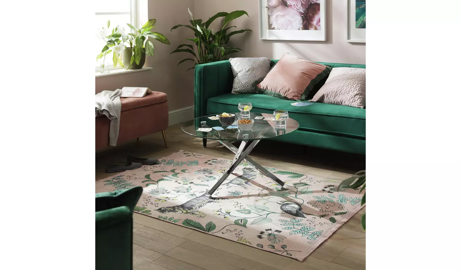 Argos Home Jungle Blush Cotton Flatweave Rug - 170x120cm