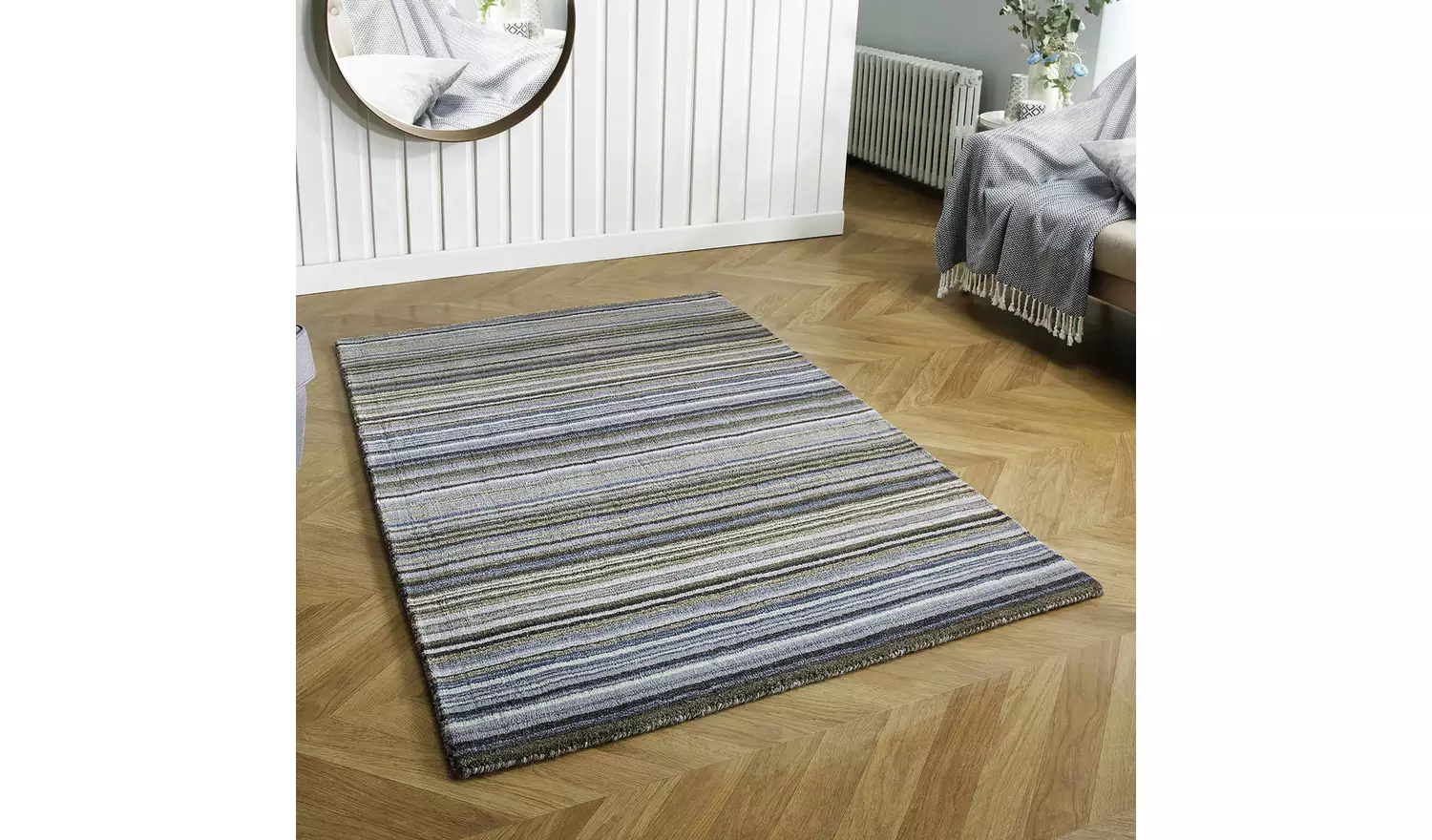 Homemaker Connor Skinny Stripe Grey Wool Cut Pile Rug
