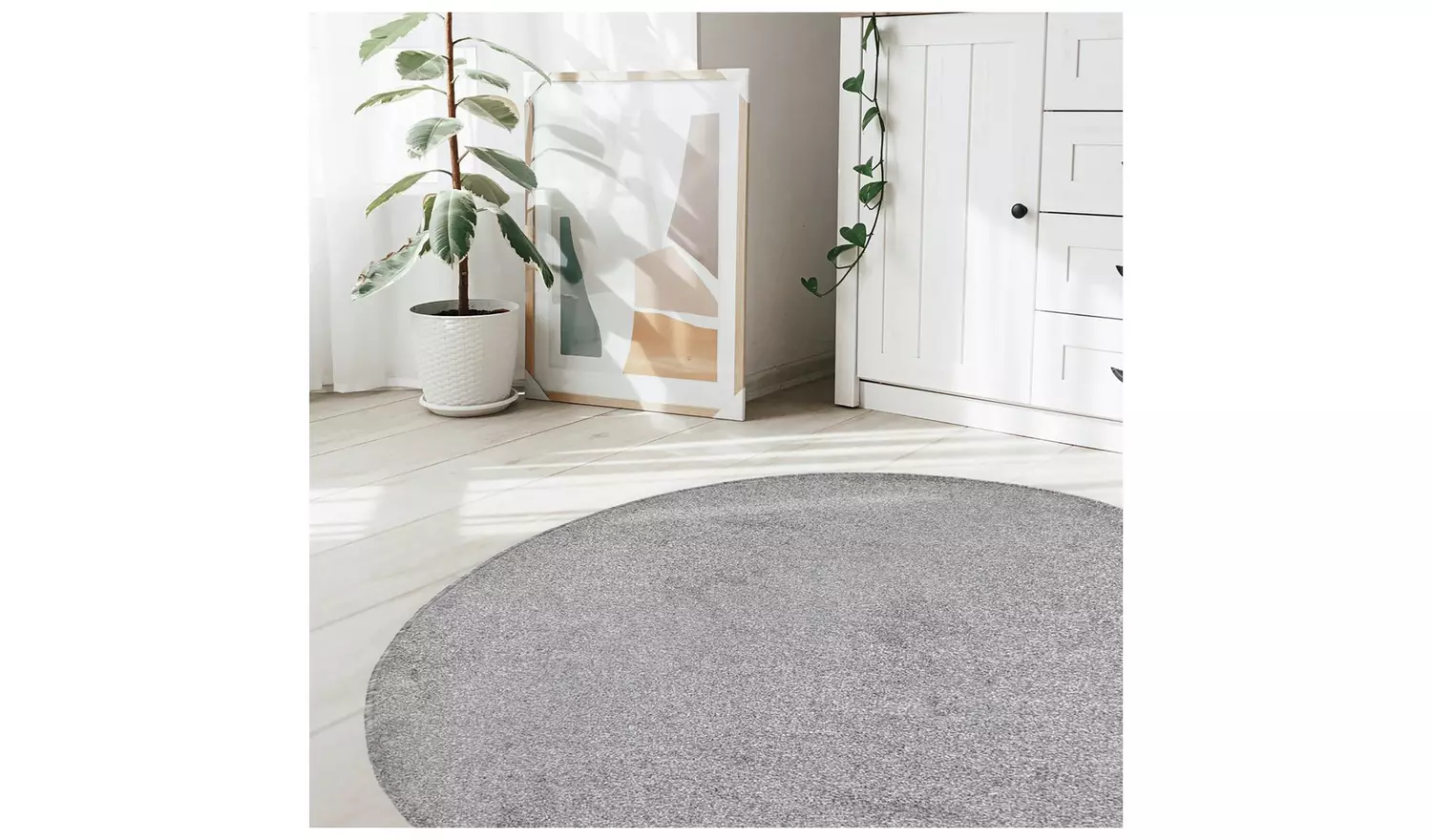 Relay Plain Round Grey Short Pile Rug - 133cm