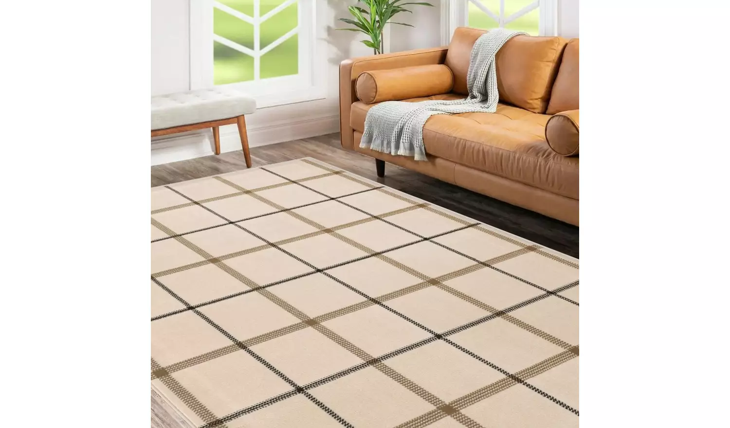 Homemaker Maestro Check Natural Cut Pile Rug - 160x120cm