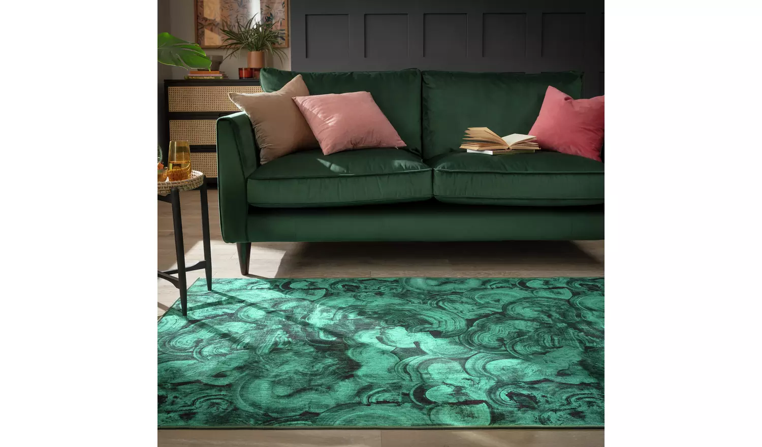 Habitat Malaki Print Green Flatweave Rug - 170X120cm