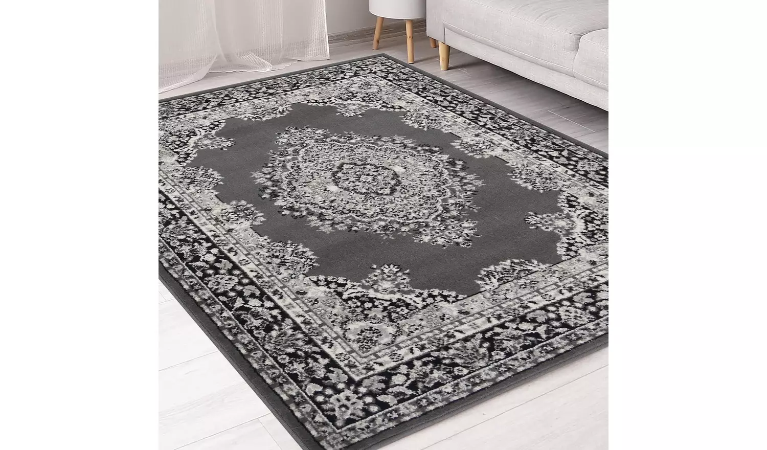 Homemaker Bukhura Traditional Grey Cut Pile Rug - 290x200cm
