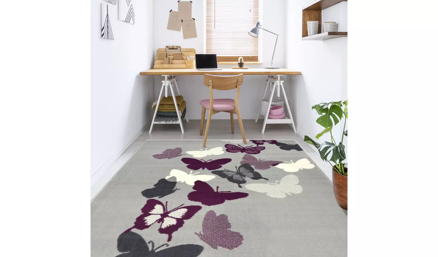 Butterflies Grey Short Pile Rug - 230x160cm
