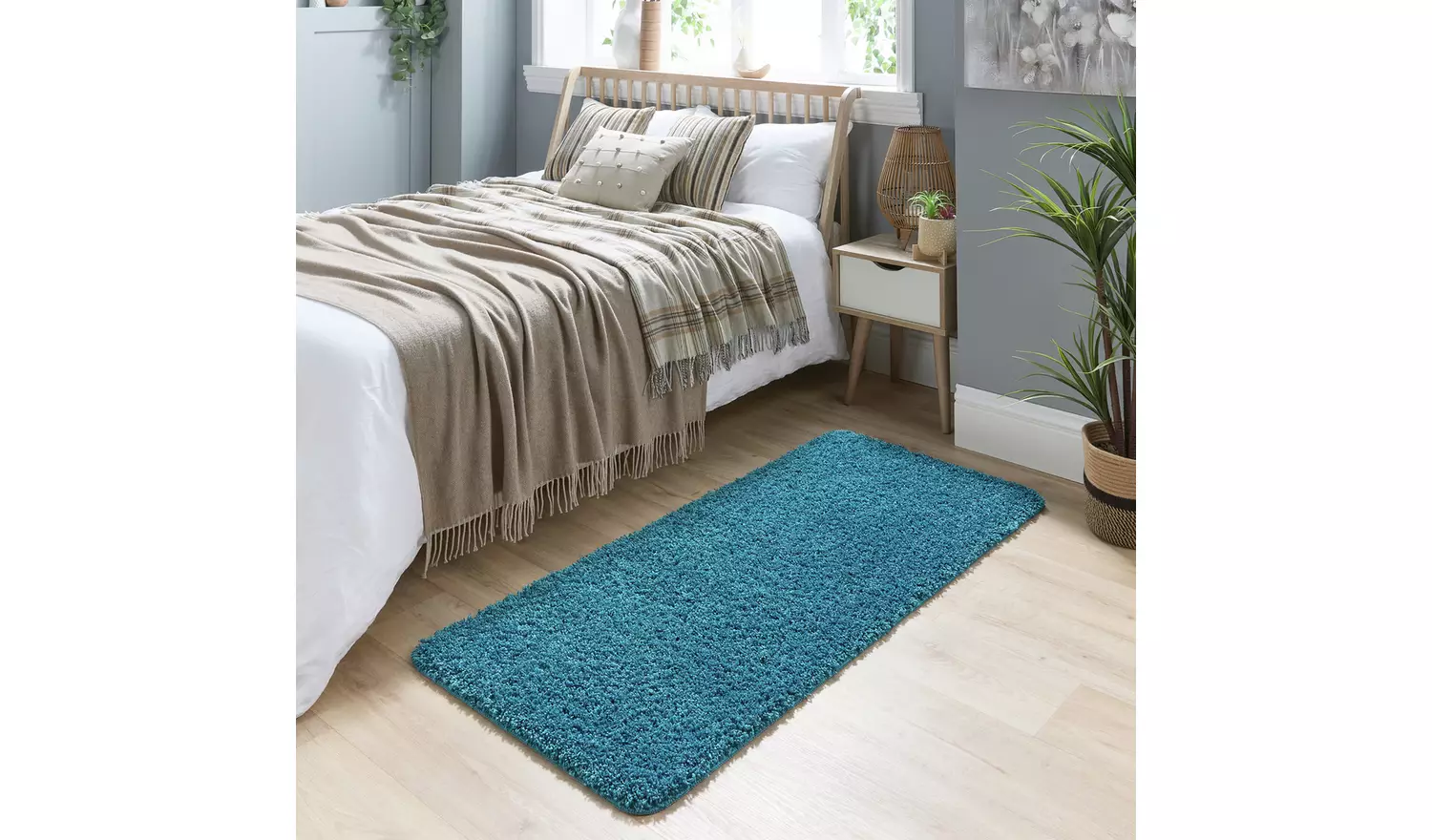 Buddy Washable Mat Plain Teal Shaggy Rug - 150x67cm
