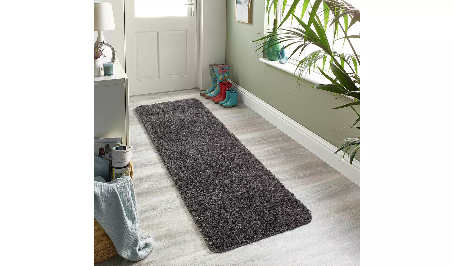 Buddy Washable Mat Plain Charcoal Shaggy Rug - 150x67cm