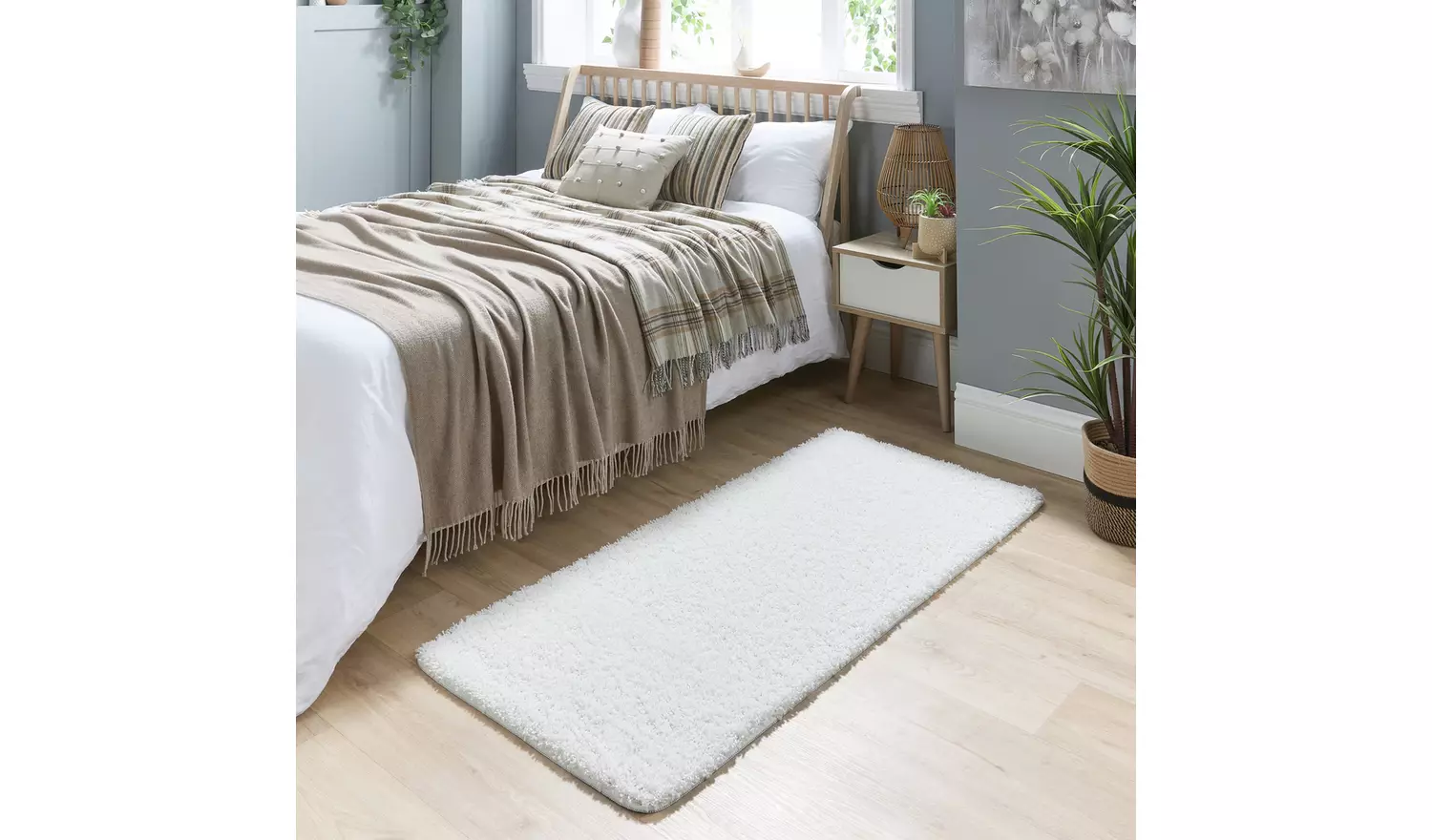 Buddy Washable Mat Plain Cream Shaggy Rug - 120x80cm