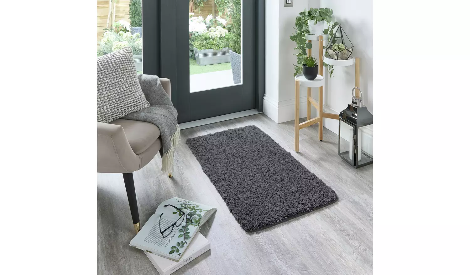 Buddy Washable Mat Plain Charcoal Shaggy Rug - 100x60cm