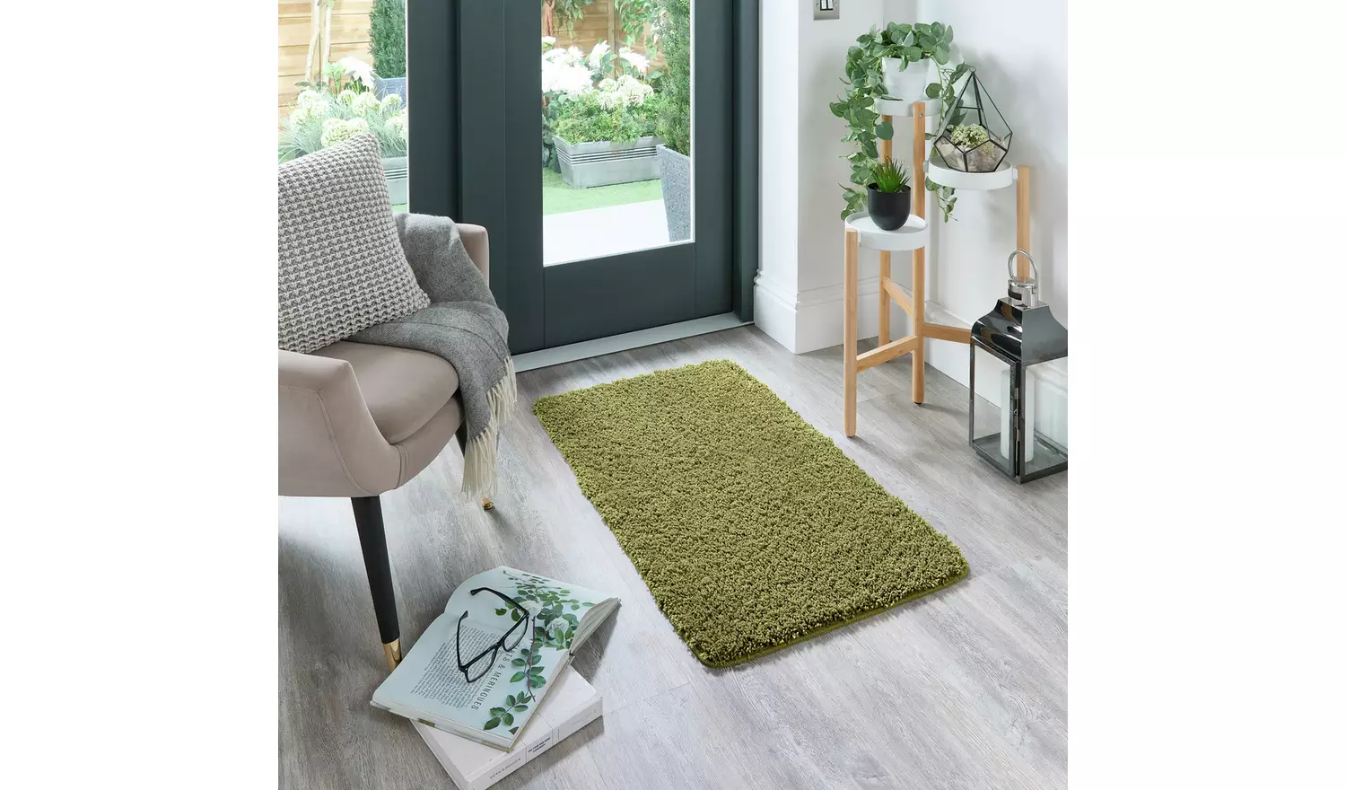 Buddy Washable Mat Plain Olive Shaggy Rug - 120x80cm