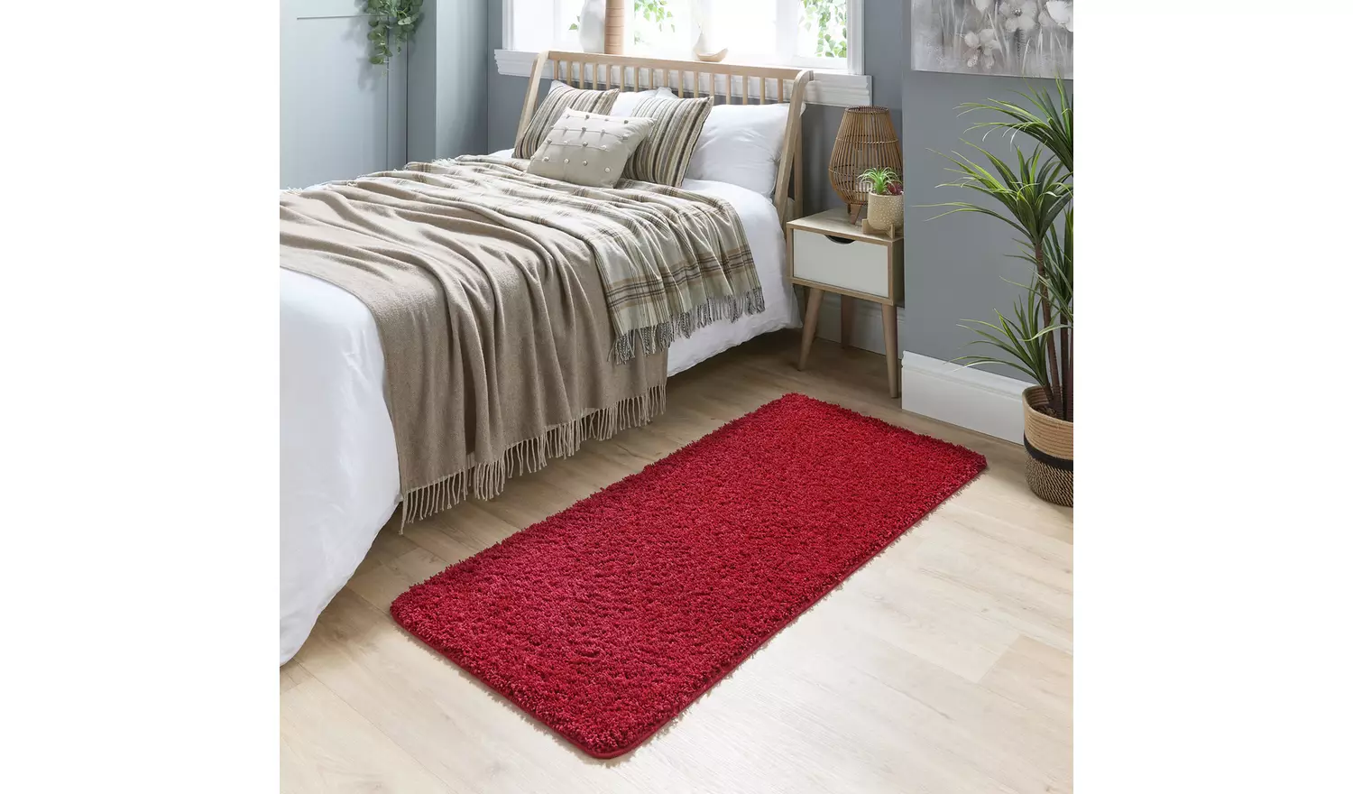 Buddy Washable Mat Plain Red Shaggy Rug - 150x67cm