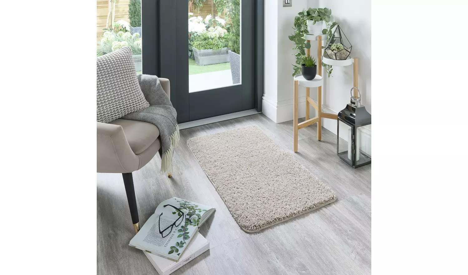 Buddy Washable Mat Plain Stone Shaggy Rug - 150x100cm