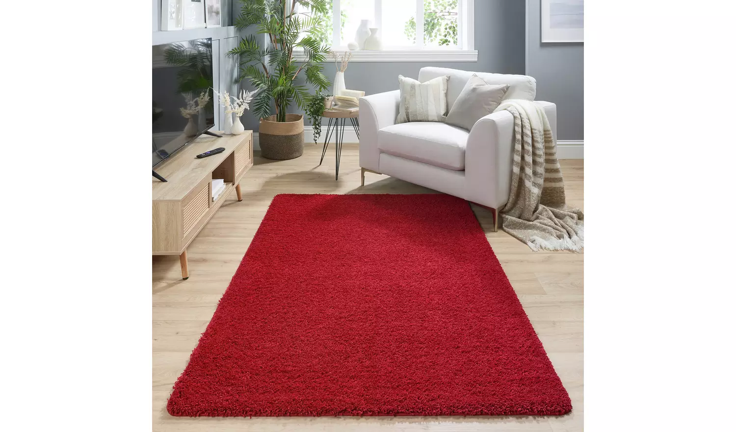 Buddy Washable Mat Plain Red Shaggy Rug - 200x140cm