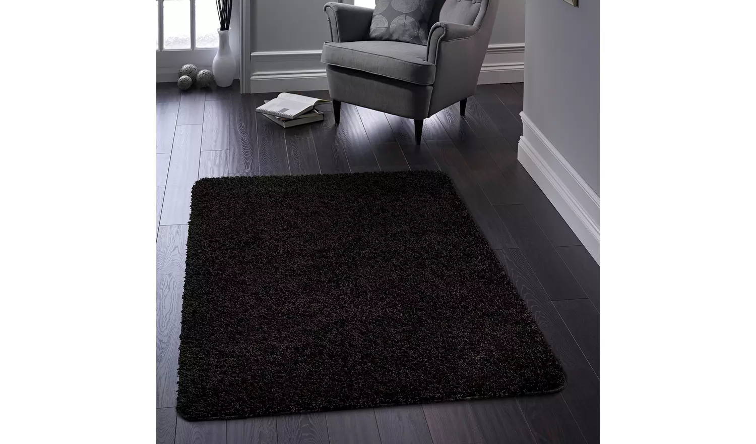 Buddy Washable Mat Plain Black Shaggy Rug - 200x140cm