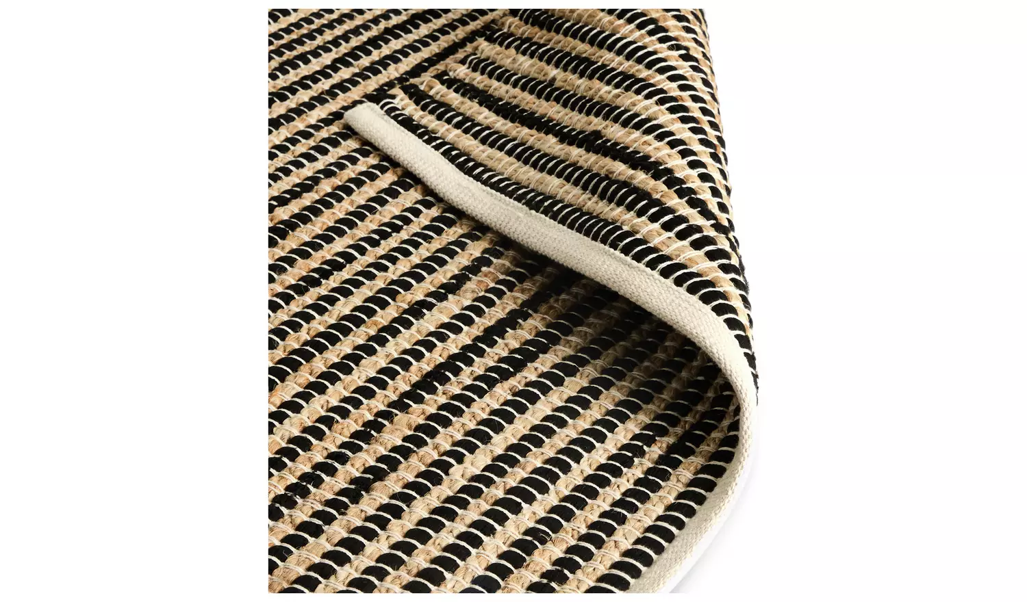 Habitat Woven Stripe Black Jute Flatweave Rug - 230x160cm