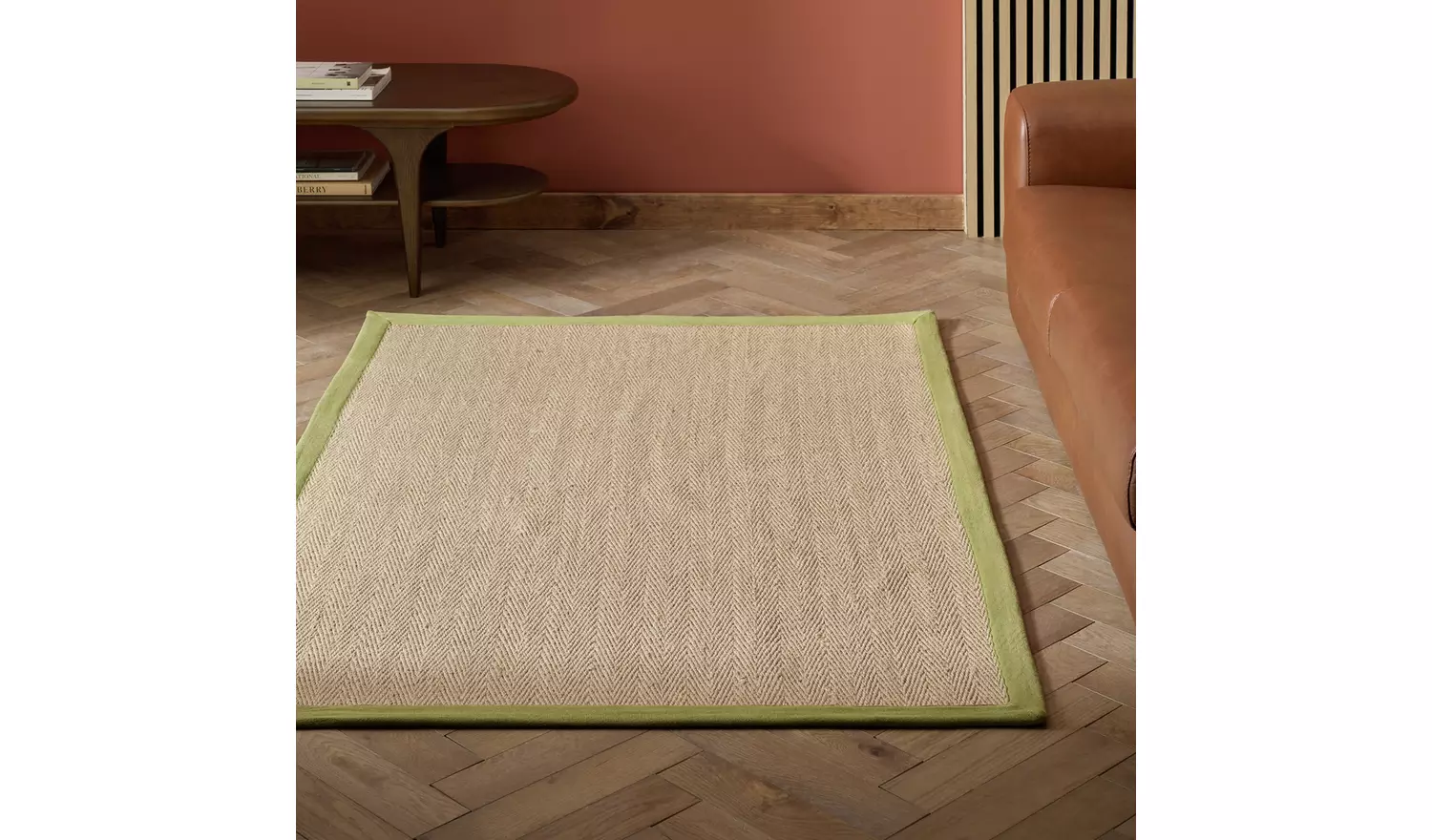 Habitat Herringbone Khaki Border Jute Rug - 150x80cm
