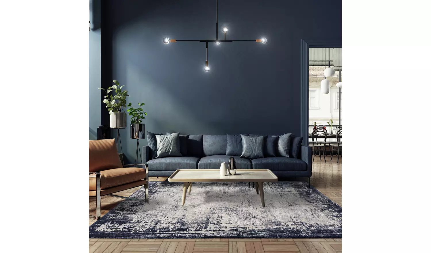 Asiatic Kuza Navy Cut Pile Rug - 170x120cm