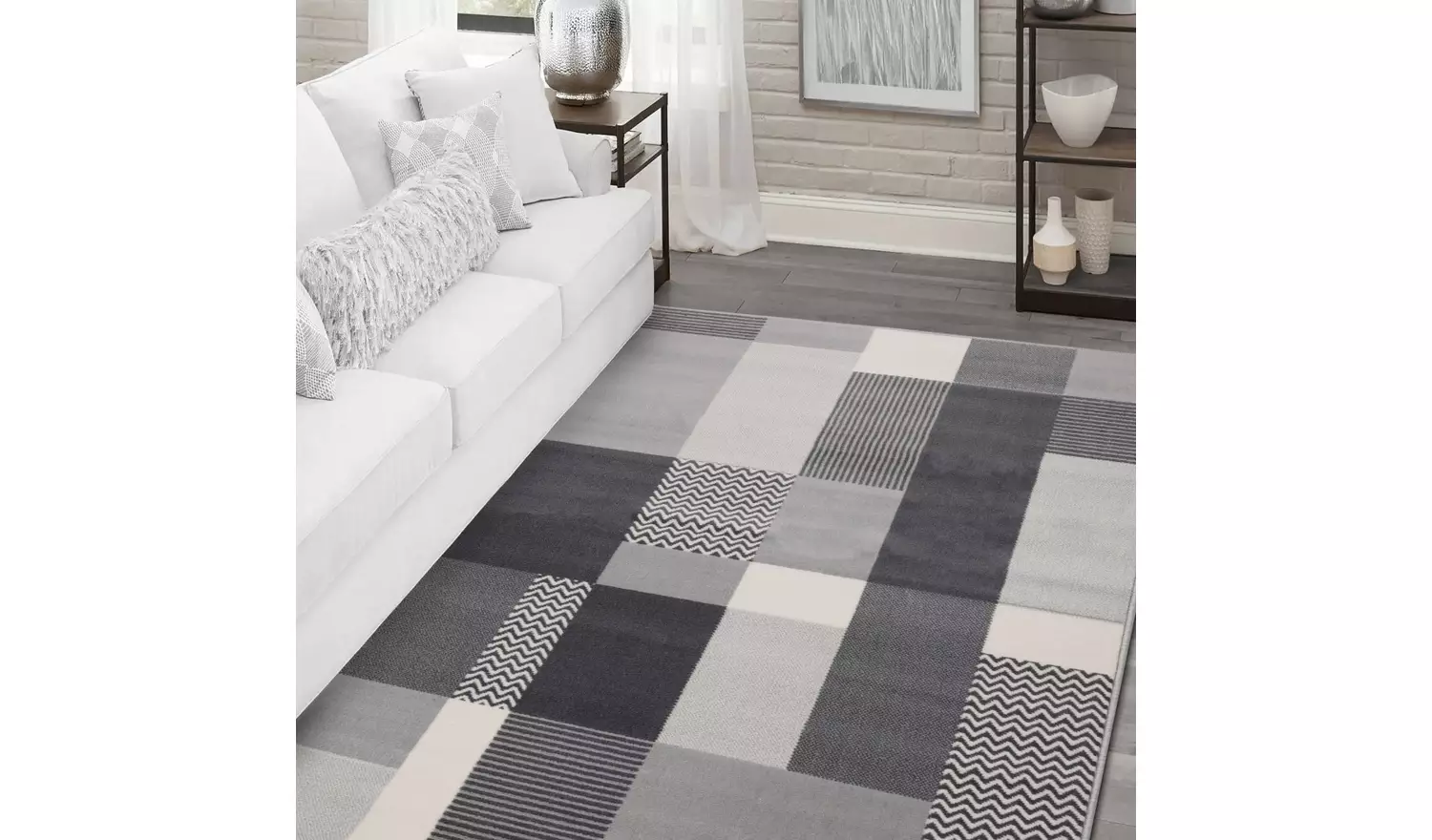 Homemaker Maestro Blocks Grey Cut Pile Rug - 150x80cm