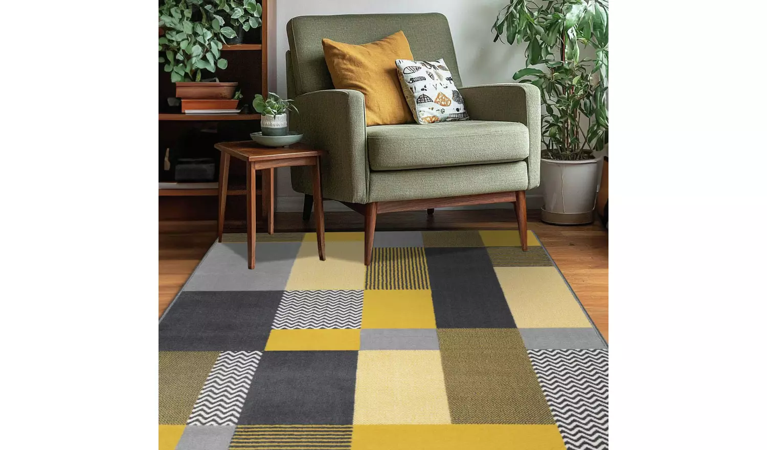 Homemaker Maestro Blocks Ochre Cut Pile Rug - 150x80cm