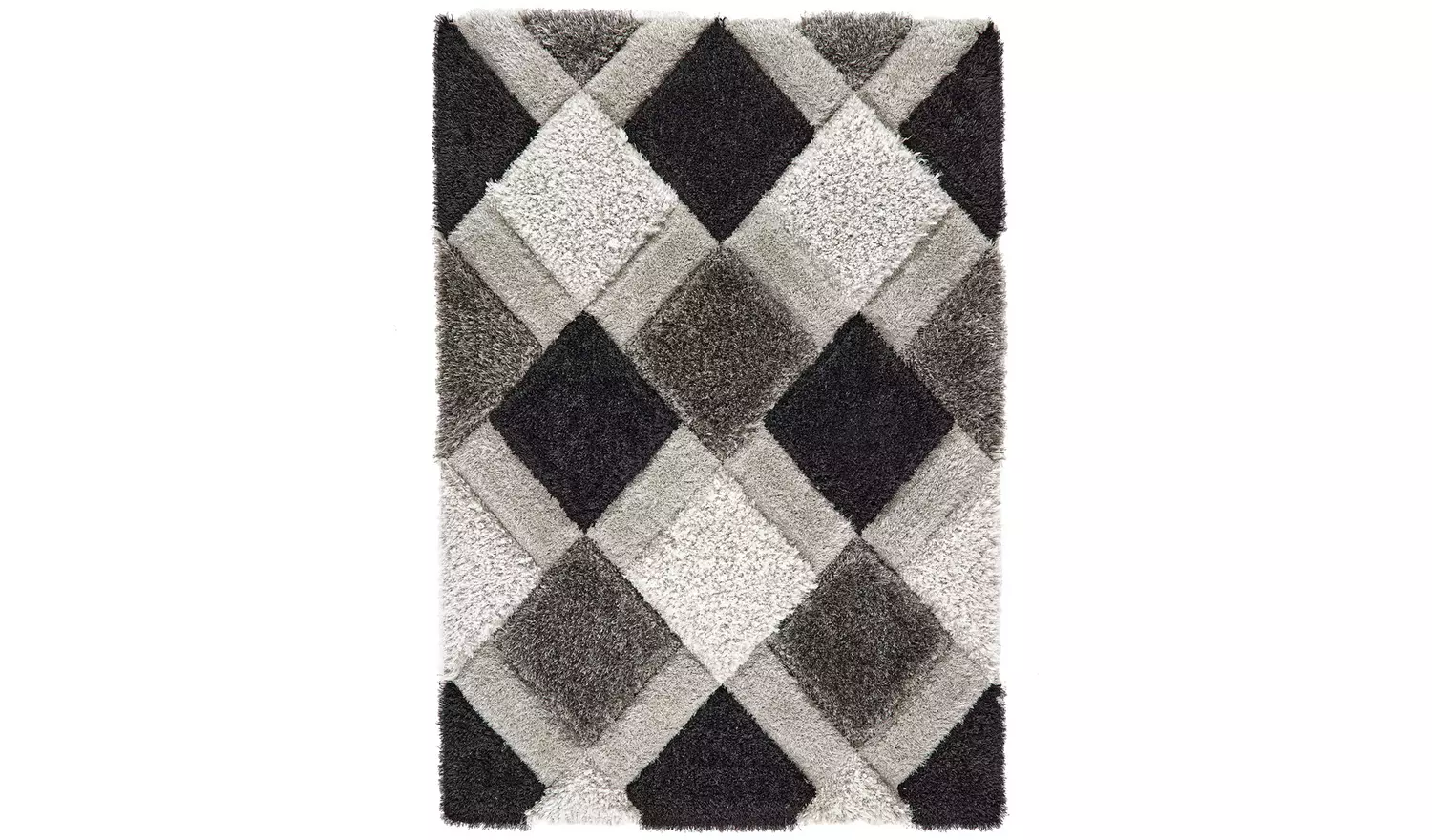 Origins 3D Geometric Grey Shaggy Rug - 170x120cm