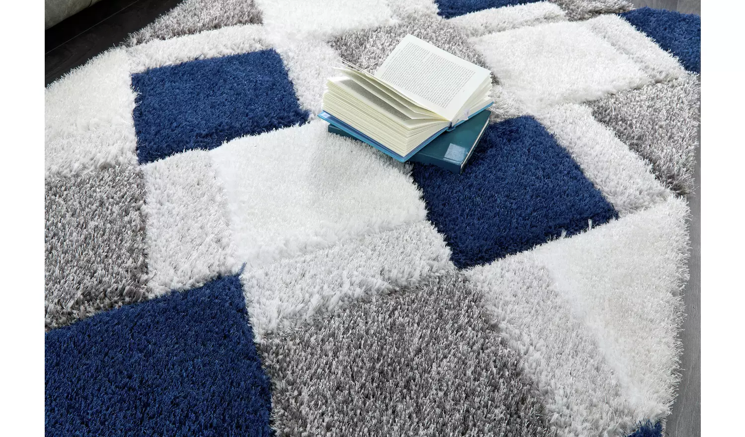 Origins 3D Geometric Navy Shaggy Rug - 170x120cm