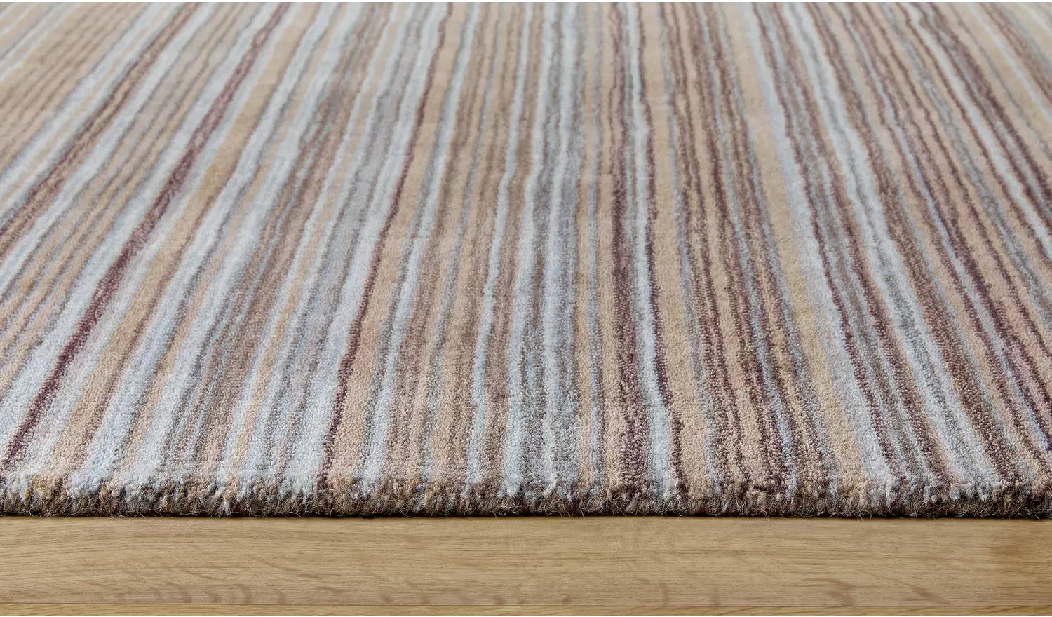 Origins Fine Stripe Beige Wool Short Pile Rug - 170x120cm