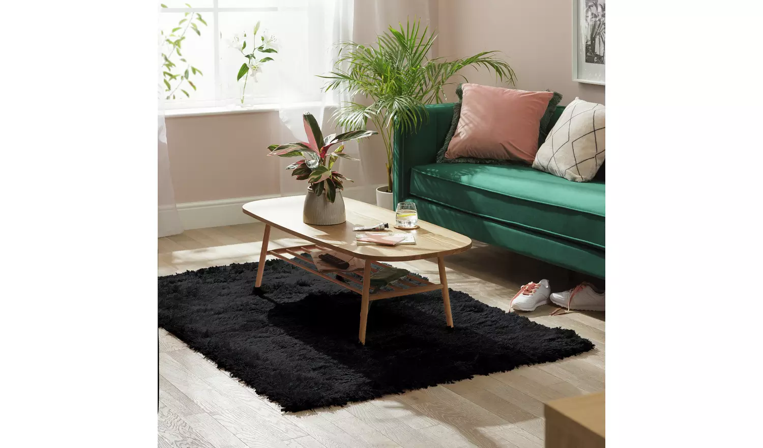 Habitat Plain Black Shaggy Rug - 230x160cm