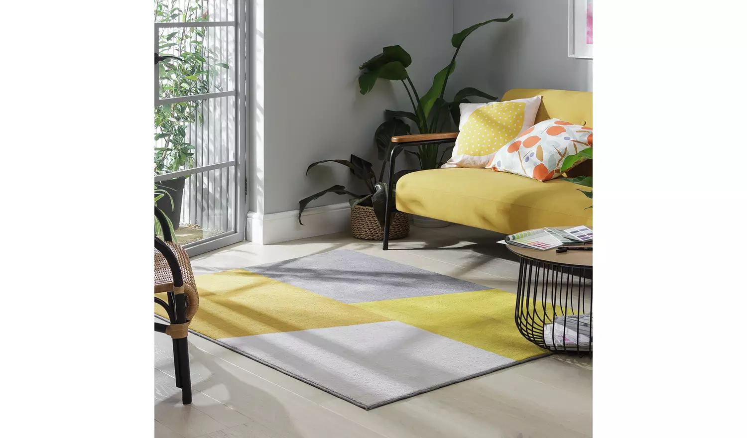 Argos Home Geometric Block Mustard Cut Pile Rug - 230x160cm