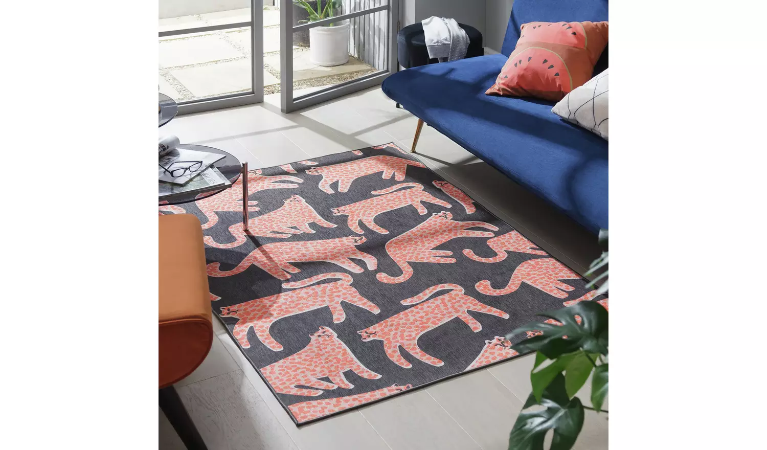 Habitat Cheetah Print Orange & Charcoal Flatweave Rug