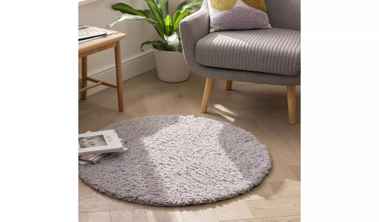 Habitat Cosy Round Dove Grey Shaggy Rug - 100cm
