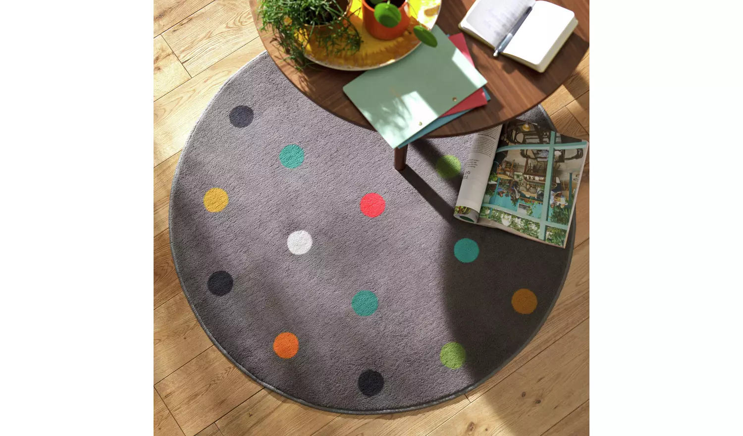Argos Home Dotty Round Grey Cut Pile Rug - 100cm