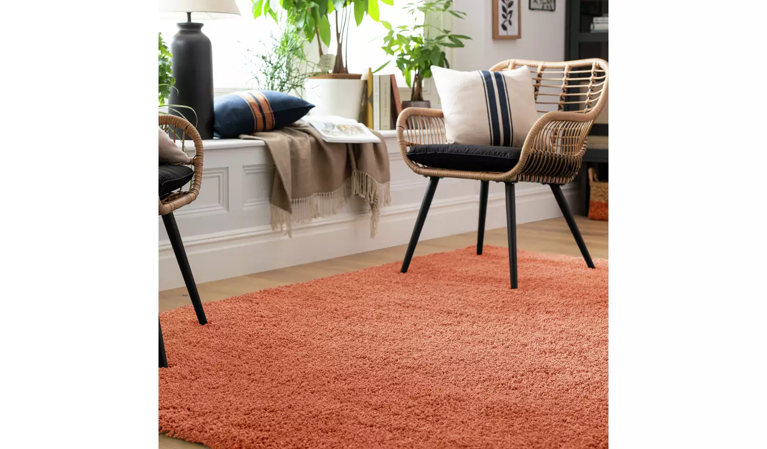 Habitat Noodle Plain Terracotta Shaggy Rug - 170x120cm