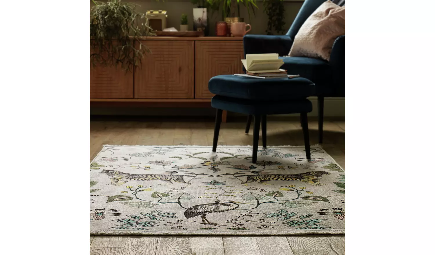 Habitat Jungle Print Green Flatweave Rug - 170x120cm