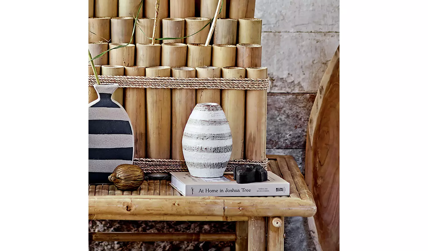 Bloomingville Stoneware Striped Charlen Vase - Cream