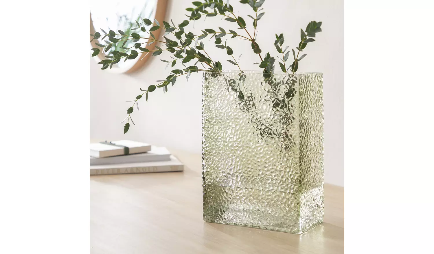 Habitat Hammered Rectangular Glass Vase - Green