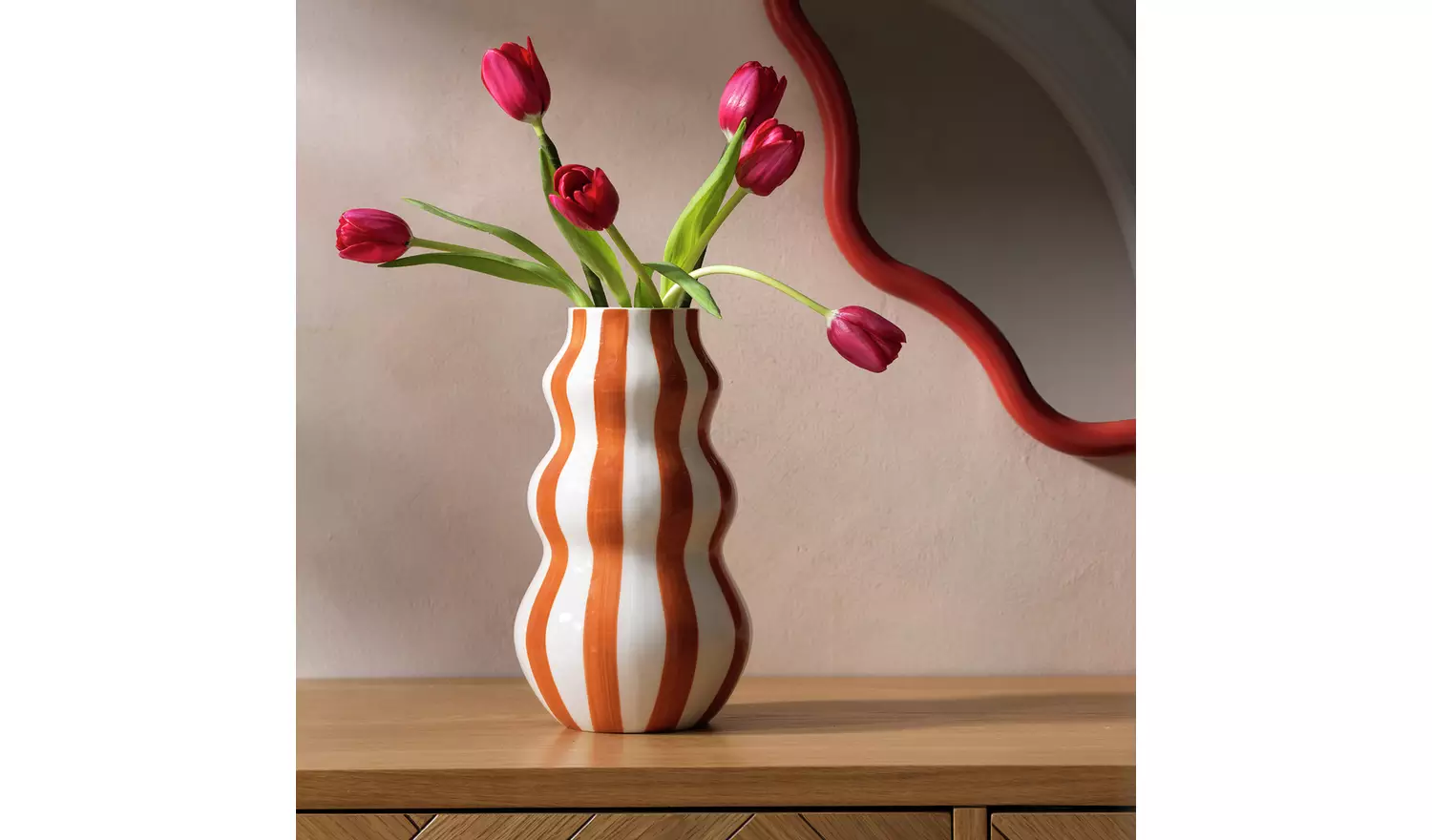 Habitat Hand Painted Stripe Vase - Rust