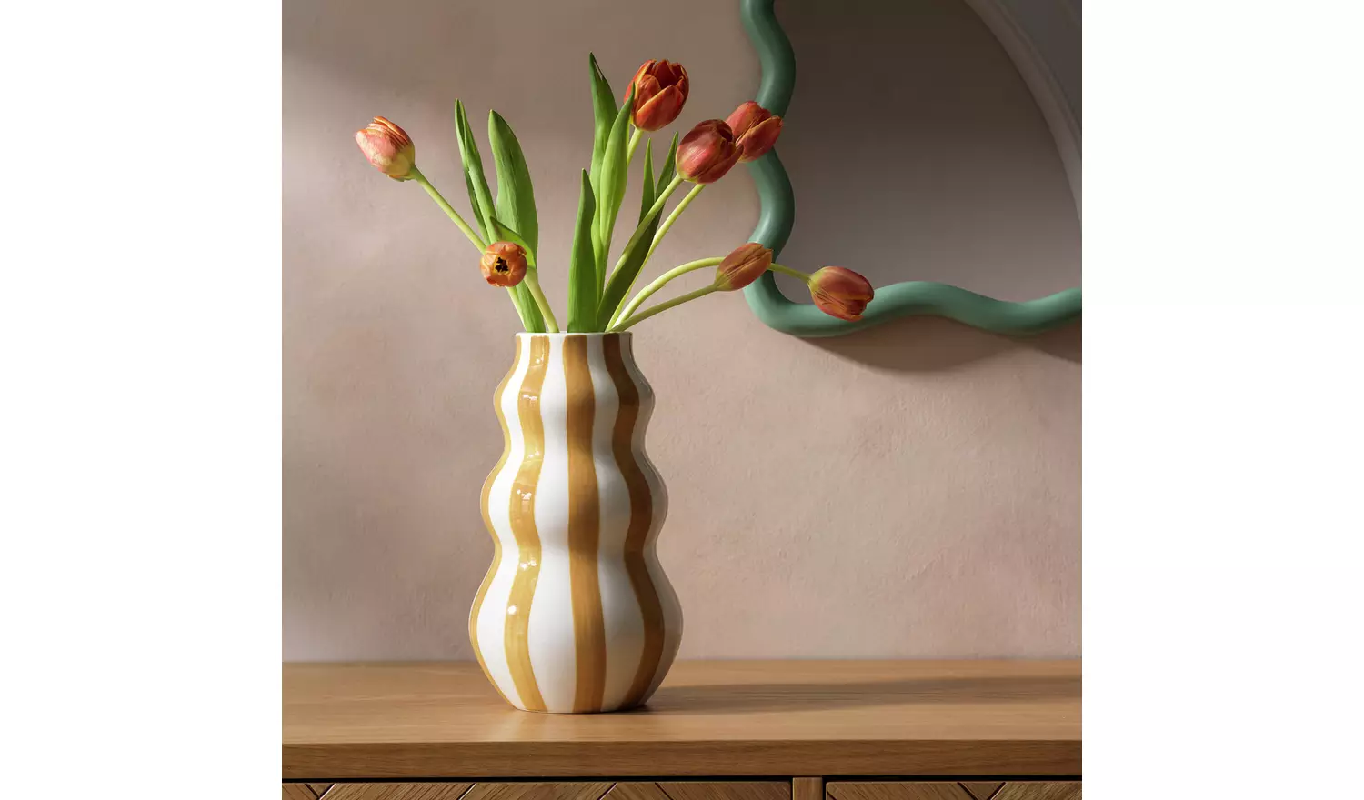 Habitat Hand Painted Stripe Vase - Mustard