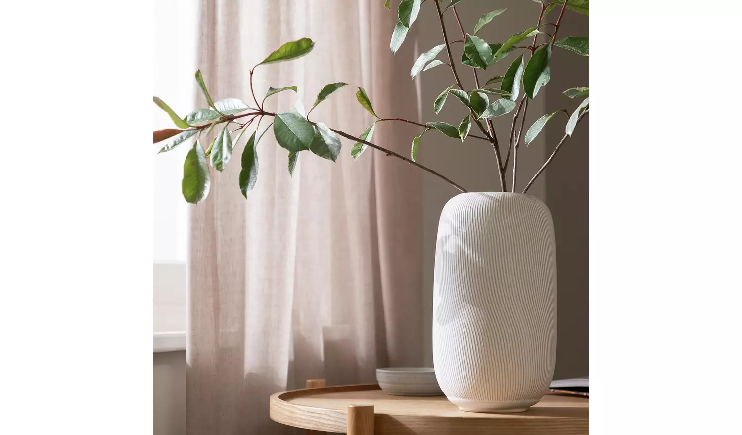 Habitat Large Ribbed Ceramic Vase - Natural