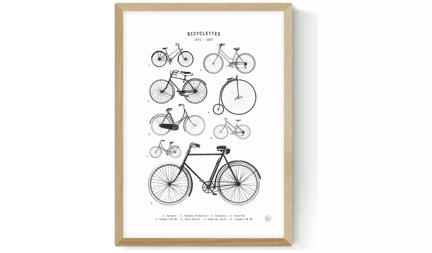 East End Prints Bicylettes Oak Frame Art Print - A2