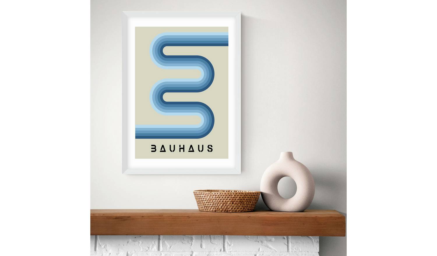East End Prints Blue Stripes Bauhaus White Frame Print - A3