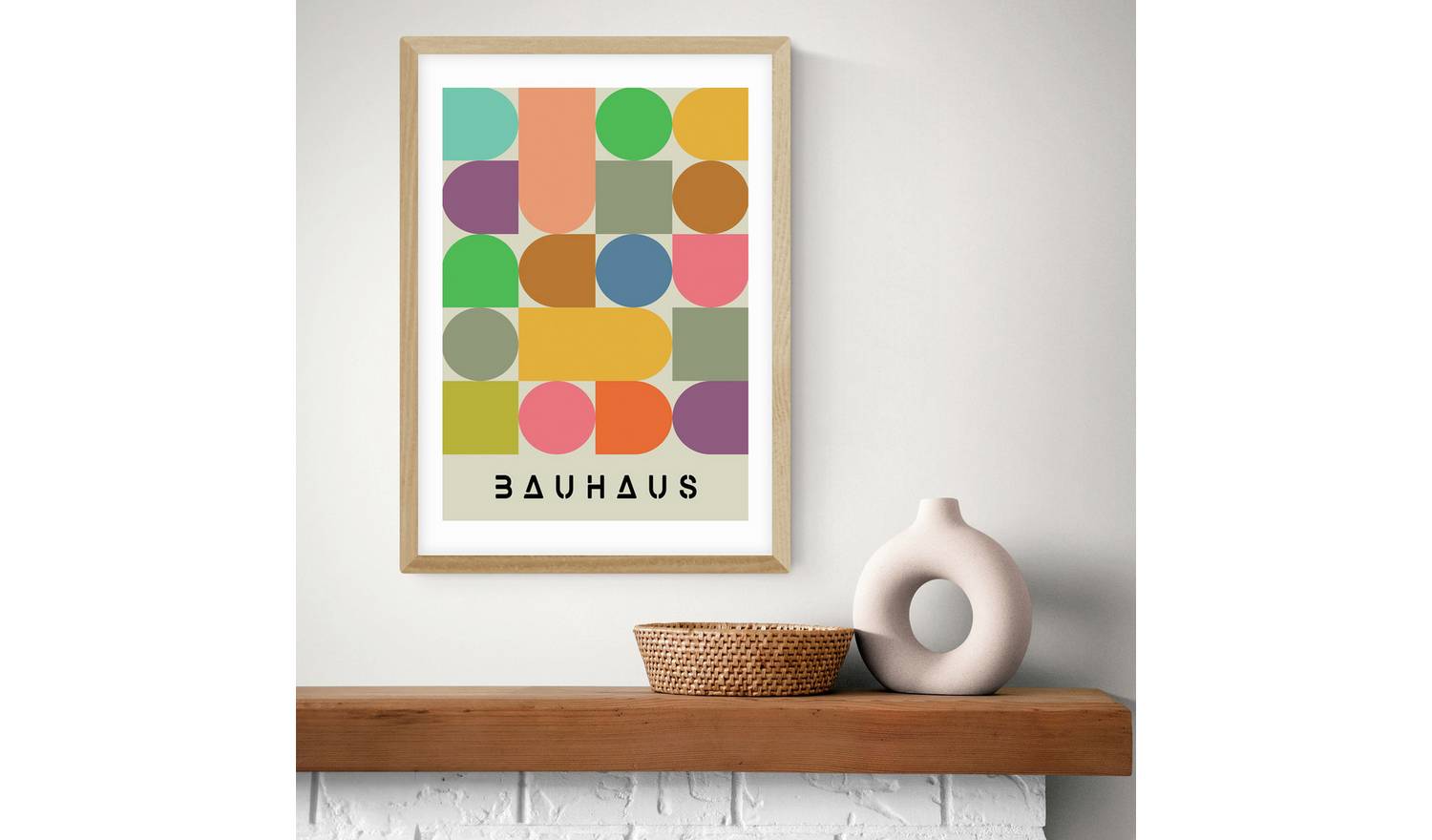 East End Prints Colourful Bauhaus Oak Frame Art Print - A2