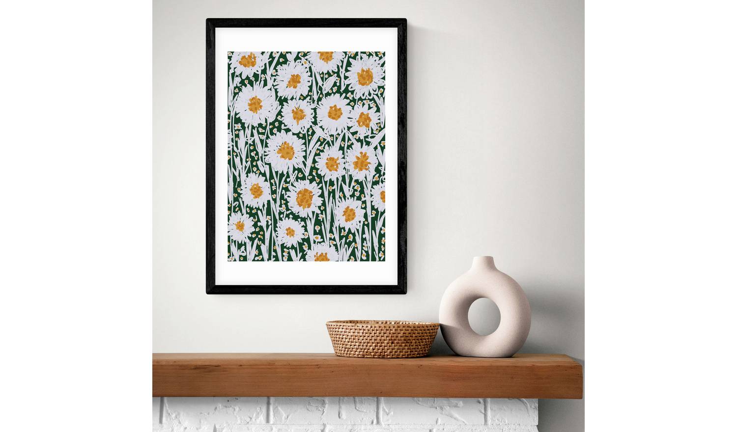 East End Prints Daisy Pattern Black Frame Art Print - A3