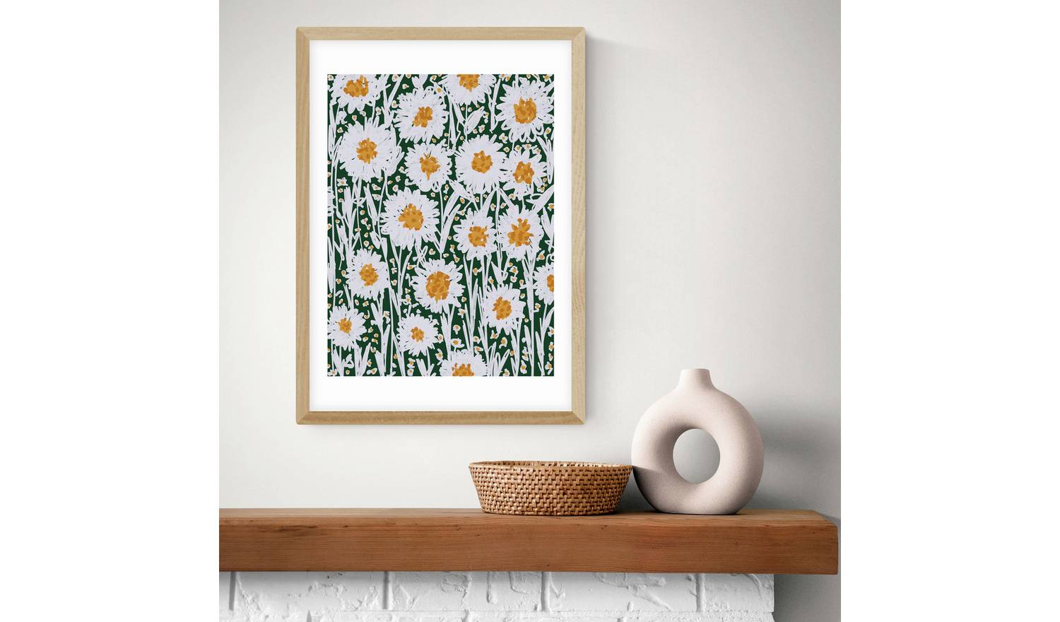 East End Prints Daisy Pattern Oak Frame Art Print - A3