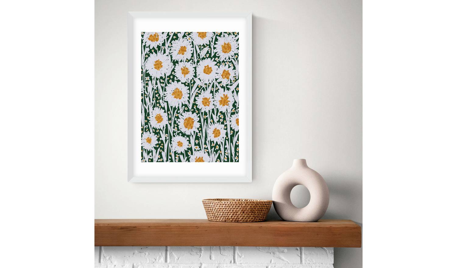 East End Prints Daisy Pattern White Frame Art Print - A3