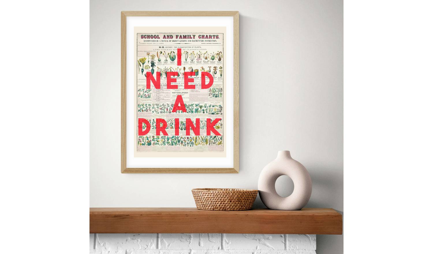 East End Prints I Need A Drink Oak Frame Art Print - A3