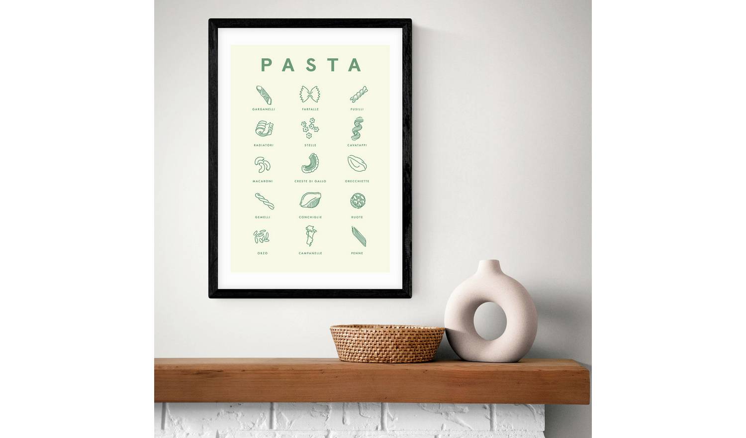 East End Prints Pasta Guide Black Frame Art Print - A3