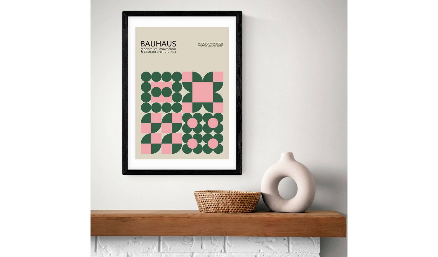East End Prints Pink Bauhaus Black Frame Art Print - A3